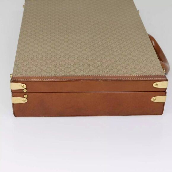 CELINE Macadam Canvas Attache Case Beige Brown Gold Auth 88818 - Picture 6 of 16